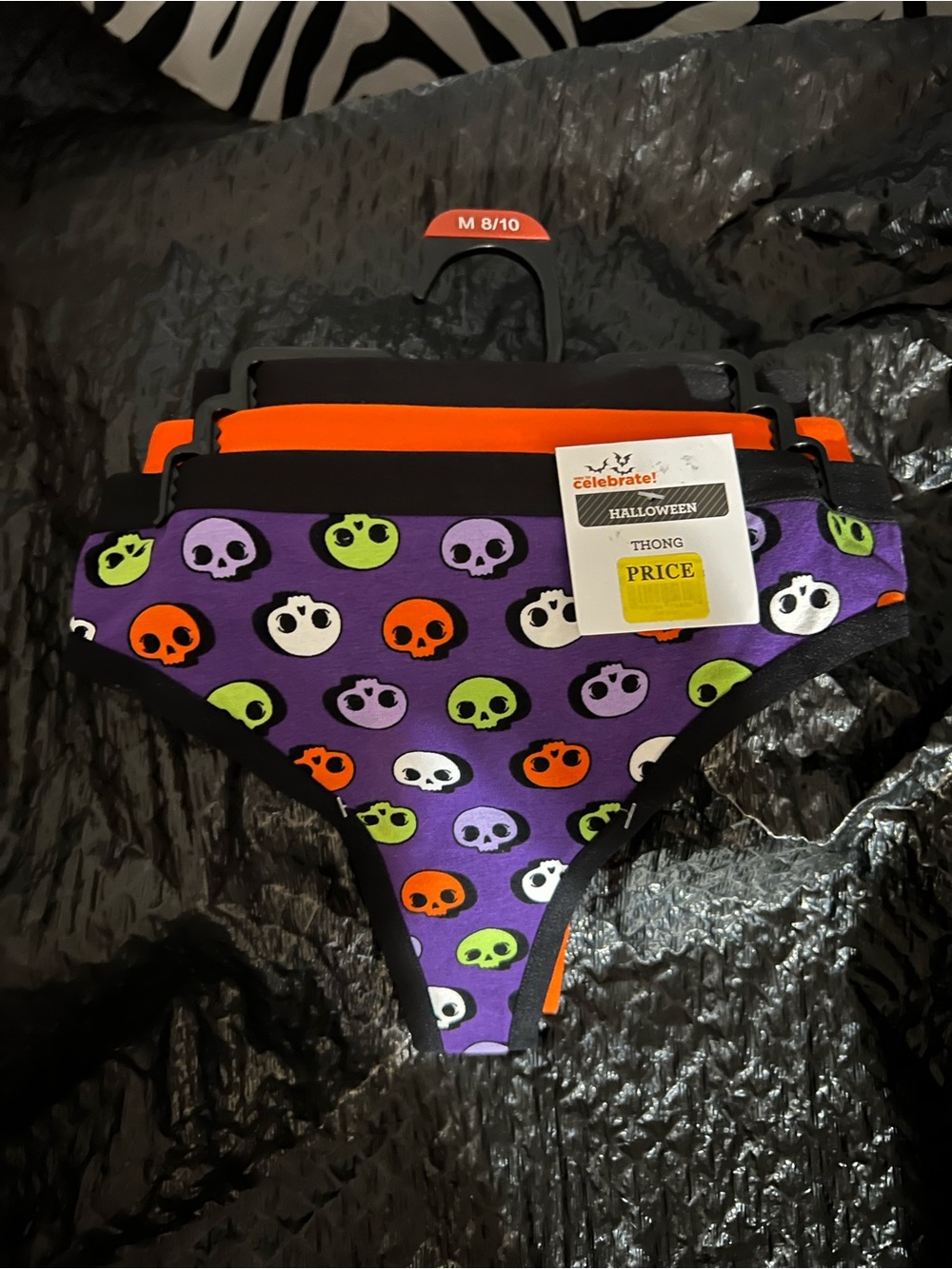 Kids' Halloween Skull Print Thong - Purple/Orange/Black - M (8/10)